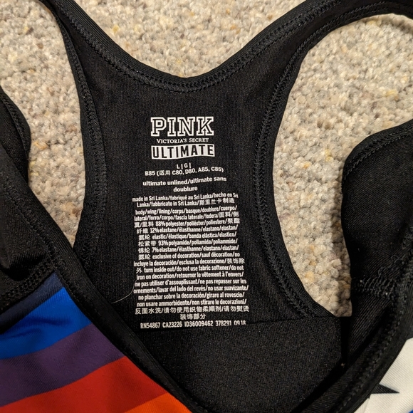Victorias Secret Pink Ultimate Multi Color Stripe 86 Sports Bra - Picture 2 of 4